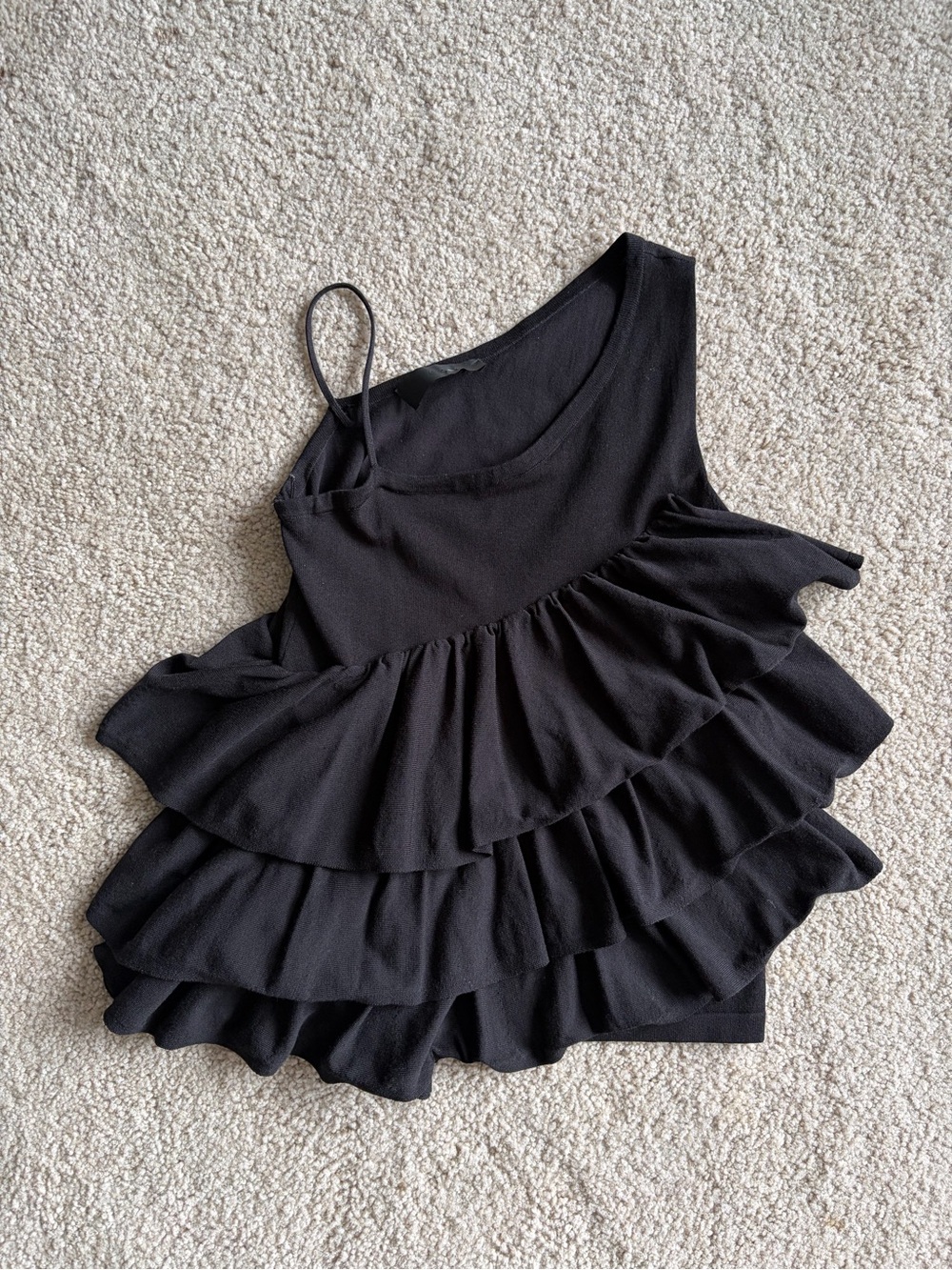 Co collection black One Shoulder Ruffle Top Tiered Peplum Y2K Going Out Sz xs